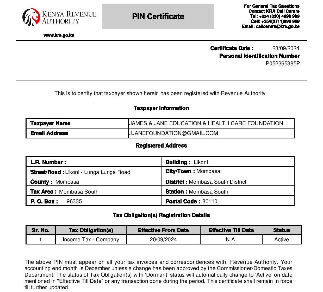 Pin Certificate