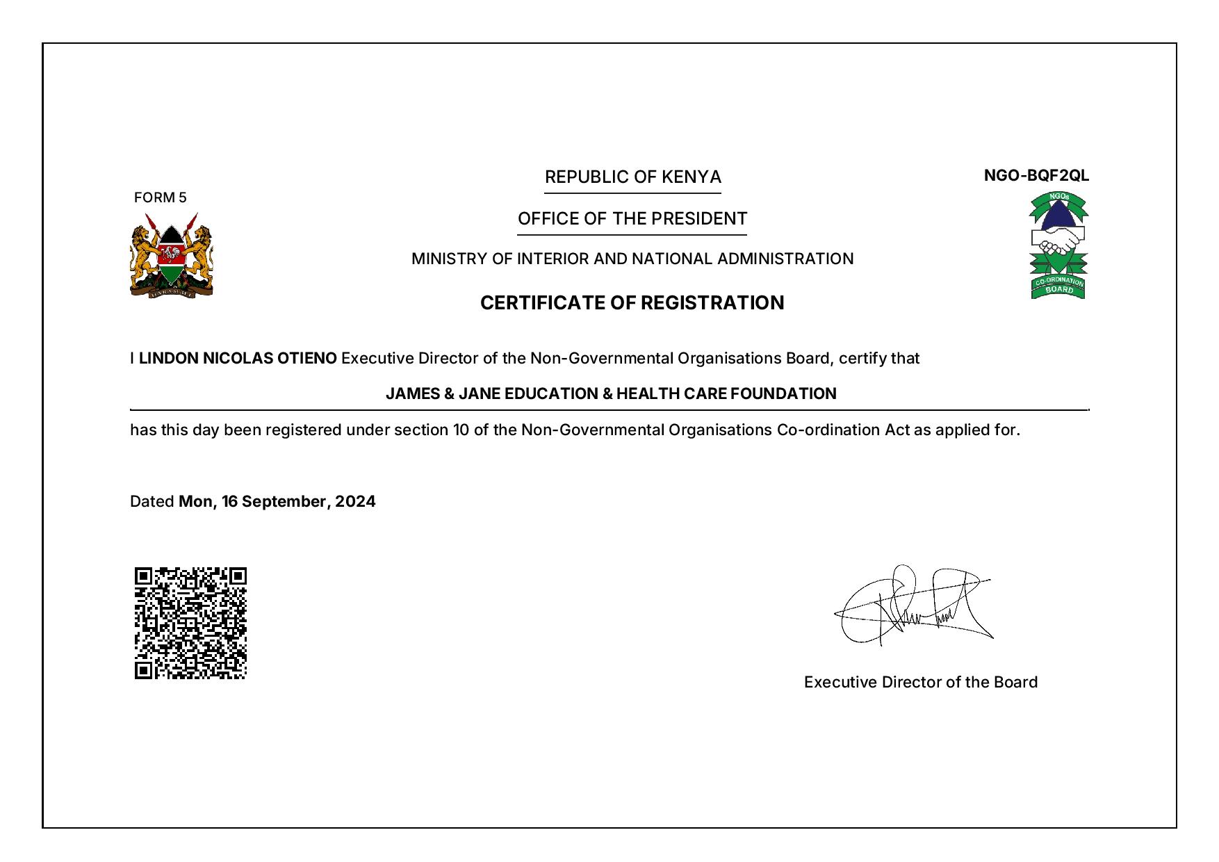 Registration Certificate